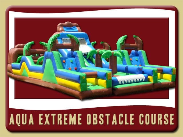Aqua Extreme Obstacle Cource Water Slide Tropical Inflatable Rental Debary Palm Yree blue yellow green
