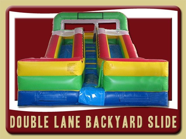 Double Lane Backyard Slide Inflatable Rental Port Orange red green blue yellow