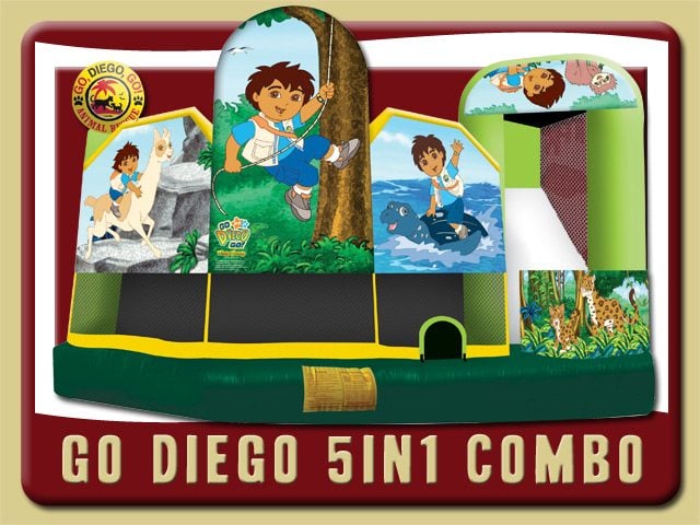 Diego 5in1 Combo Water Slide Inflatable Rental Daytona Beach Animals Jungle green yellow