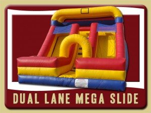 Dual Lane Mega Slide Rental, Inflatable, Dry, Two, Blue, Red, Yellow