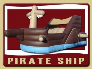 Pirate Ship Inflatable Slide Rental, Boat, Blue, Brown, Dry