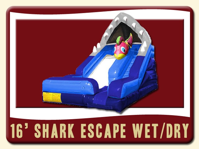 Shark Escape Wet Dry Pool Slide Rental - 16' tall, Jaws, Purple, 3d Fish