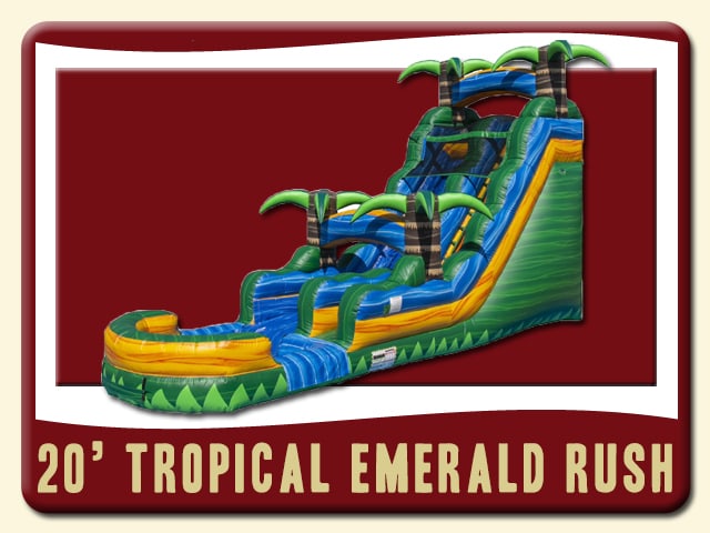 Tropical Emerald Rush 20' Tall Water Slide Rental - Green, Blue & Tropical Pool