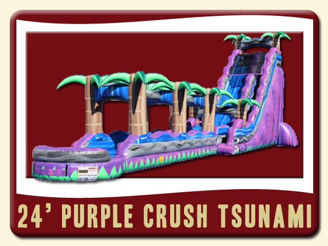 Bermuda Blast Double Lane Water Slide & Slip Rental - 30' Tall, Pool, Tropical Palm Tree, Purple, Green, Gray, Blue