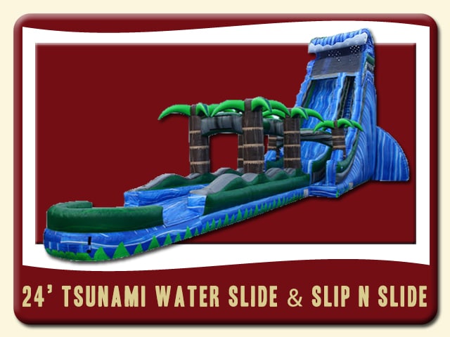 Tsunami 24' Water Slide & Slip Rental - Giant, Pool, Palm Tree, Tropical blue & green