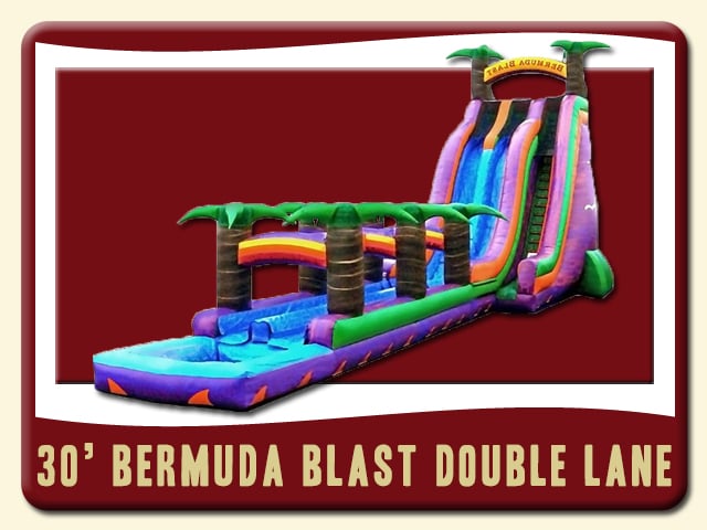 Bermuda Blast 30' Double Lane Water Slide & Slip 30 w/ pool Rental - Tropical Purple & Green