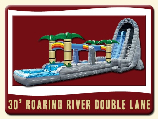 Roaring River Double Lane Water Slide & Slip Rental - Pool, 30', Tropical, Gray, Rainbow