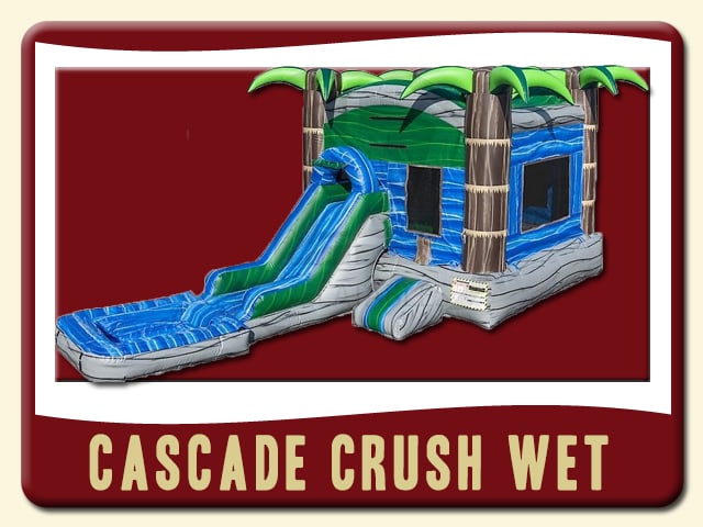 Cascade Crush Tropical Wet Slide & Bounce House Rental - Blue, Gray & Palm Trees