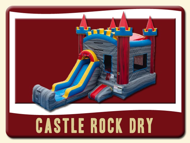 Castle Rock Dry Slide Bouncer House Combo Rental - Gray & Red