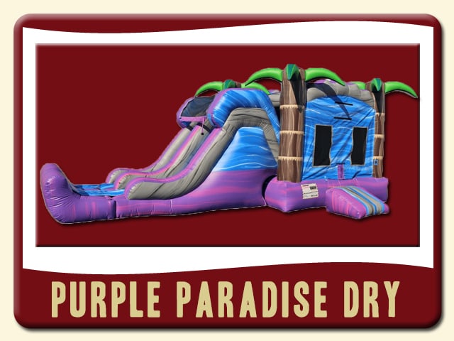 Purple Paradise dry Slide & Jump Combo Rental - Tropical Palm Trees