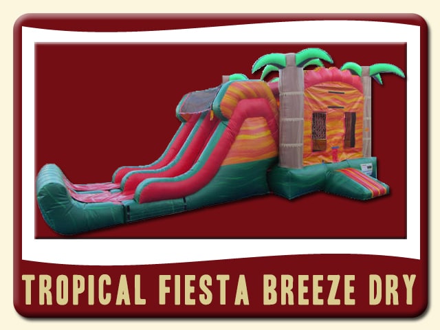 Tropical Fiesta Breeze Combo Dry Slide & bounce house Rental - Fire Red & Green