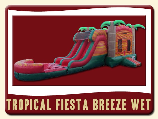 Tropical Fiesta Breeze Combo Water Slide & Bounce House Rental - Fire Red & Green