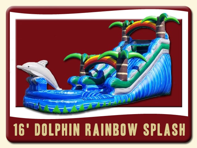 16' DOLPHIN SPLASH WATER SLIDE – Rainbows - Blue water & Tropical Look