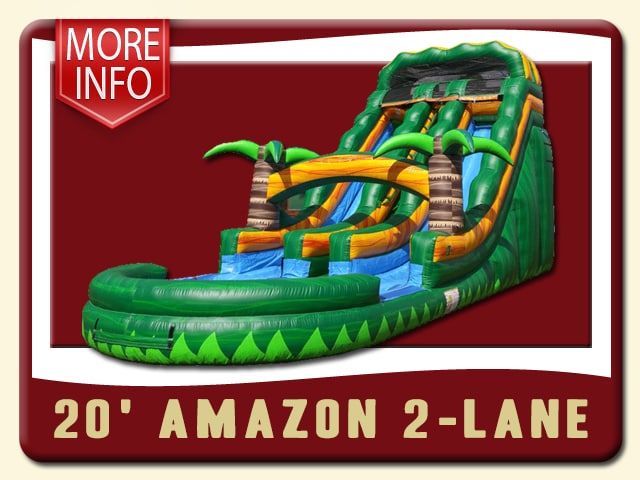 20' tall Amazon 2-Lane with two palm trees and rainbows - dark green & lime green - More Info