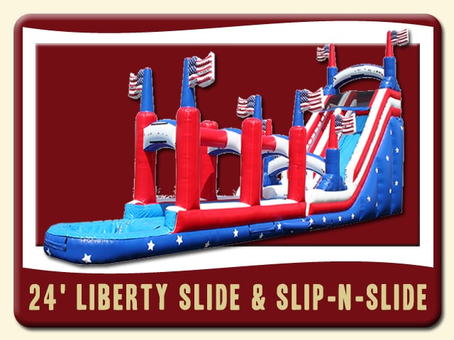 24' Liberty Slide & Slip-N-Slide with American flags and stars - red, white & blue