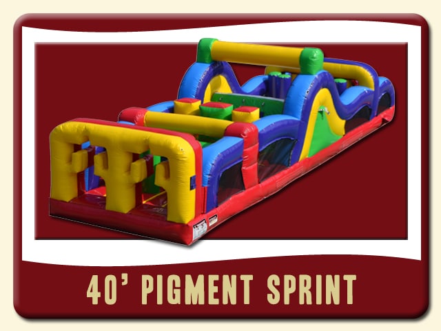 40' pigment sprint inflatable obstacle course yellow, blue, red & green