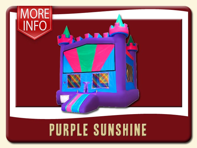 Purple Sunshine Castle Bounce House with bright purple, pink & green - More Info