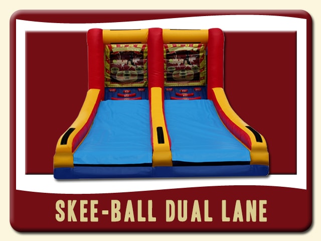 Skee-ball Dual Lane inflatable classic game. Red, blue and orange