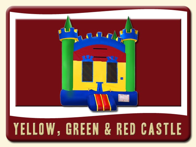 yellow, green & red castle inflatable bounce house
