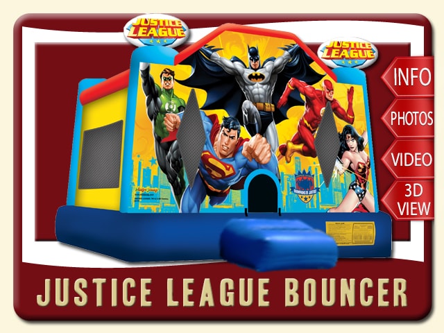 justice league bounce house rental price batman superman flash green lantern red blue