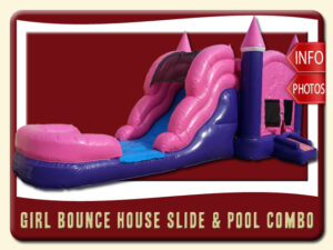 Girl Bounce House Water Slide Pool Combo Inflatable, Pink, Purple