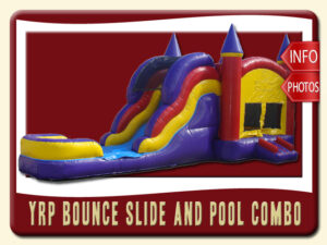 Bounce House Water Slide Pool Combo Inflatable, Purple, yellow, Red