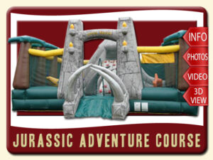 Jurassic Adventure Inflatable Obstacle Course Play Land, Dinosaur, Bounce House, Slide, Rock Wall