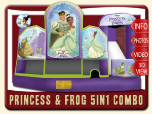 Princess & Frog 5in1 Bounce House Water Slide Inflatable Combo, Tiana, Prince Naveen