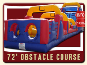 72' Obstacle Course Rental, Inflatabe, Blue, Red, Yellow