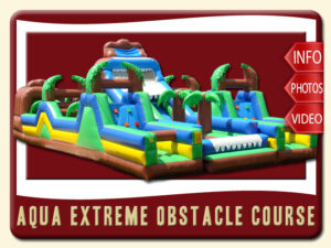 Aqua Extreme Obstacle Course Water Slide Rental, Wet, Inflatable, Rock Wall, Brown, Green, Brown