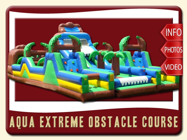 jungle run water slide obstacle course inflatable rental flagler beach price blue green brown palm trees