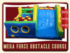 Mega Force Inflatable Obstacle Course Rental, Green, Blue, Red, Yellow
