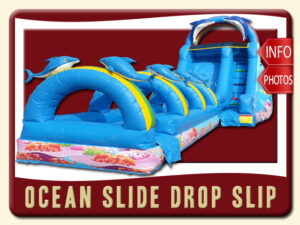 Ocean Water Slip Slide rental, Inflatable, Fish, Colal, Sea, Mermaid, Dolphin, Blue, Ranbow