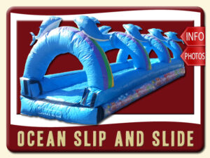 Ocean Slip and Slide rental, Inflatable, Fish, Colal, Sea, Mermaid, Dolphins, Blue, Ranbows