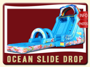 Ocean Drop Water Slide Rental, Inflatable, Fish, Colal, Sea, Mermaid, Dolphin, Blue, Ranbow, Pool