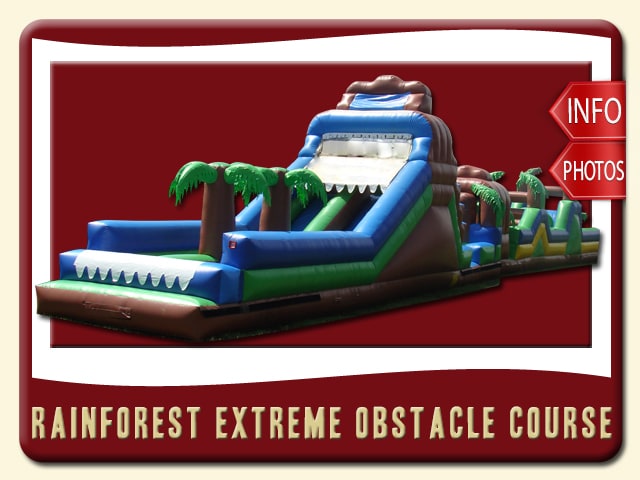 rainforest obstacle course inflatable rental palm coast price blue green brown palm trees