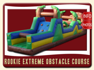 Rookie Extreme Obstacle Course Rentals, Inflatable, Rock Wall, Palm Tree, Green, Blue, Brown