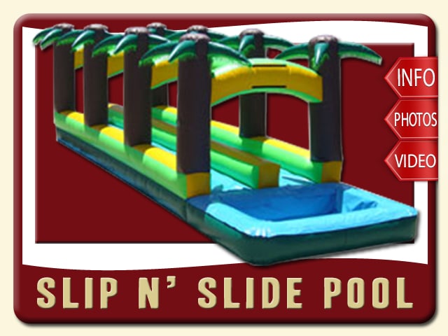 slip n side pool water inflatable rental flagler beach price palm tree double lane green yellow brown