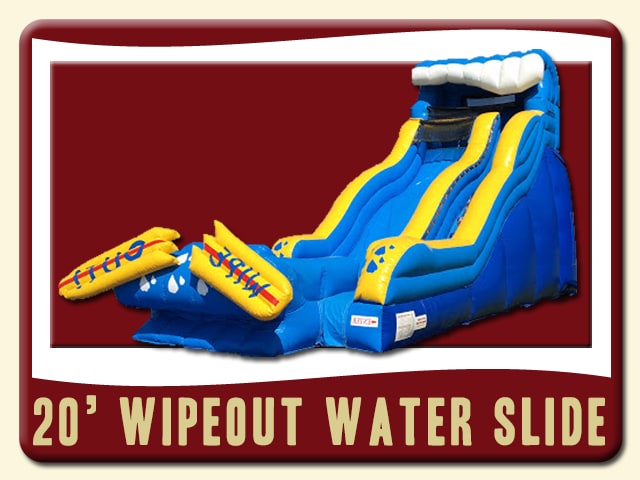Wipeout 20' Water Slide Rental - Surfboard, Wave, Yellow & Blue