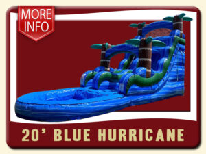 20ft Blue Hurricane Single Lane Water Slide Pool Blowup Rental - wavy blue pattern all over and then some 3-D Palm trees
